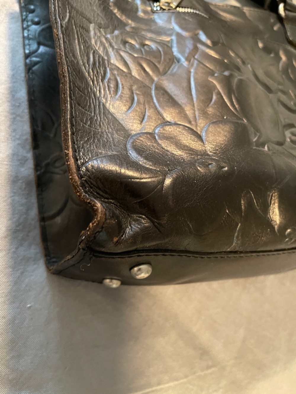 Patricia Nash Black Embossed Leather Shoulder Tote - Picture 11 of 15